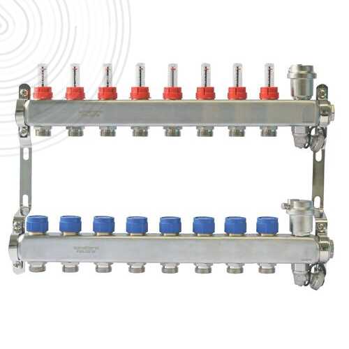 Ensemble complet de 2 collecteurs inox pour Plancher Chauffant - 8 départs