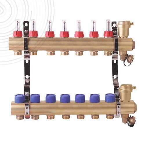 Ensemble complet de 2 collecteurs laiton pour Plancher Chauffant - 7 départs