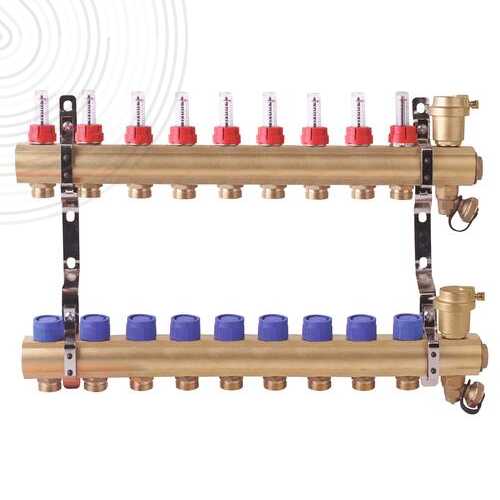 Ensemble complet de 2 collecteurs laiton pour Plancher Chauffant - 9 départs