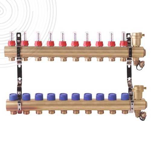 Ensemble complet de 2 collecteurs laiton pour Plancher Chauffant - 10 départs