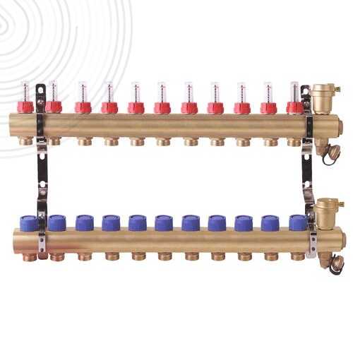 Ensemble complet de 2 collecteurs laiton pour Plancher Chauffant - 11 départs