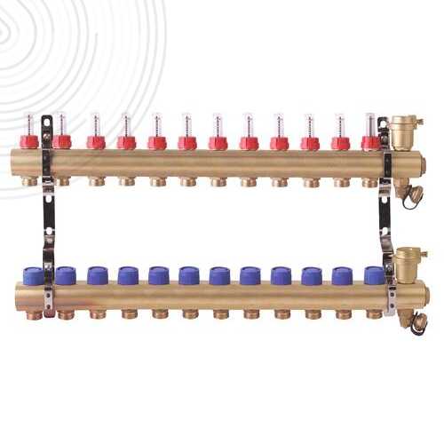 Ensemble complet de 2 collecteurs laiton pour Plancher Chauffant - 12 départs