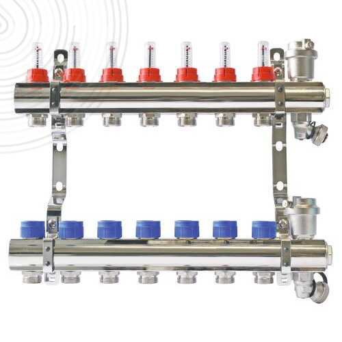 Ensemble complet de 2 collecteurs chromés pour Plancher Chauffant - 7 départs