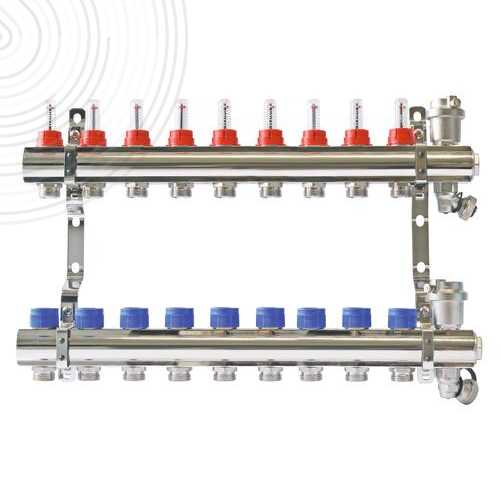 Ensemble complet de 2 collecteurs chromés pour Plancher Chauffant - 9 départs
