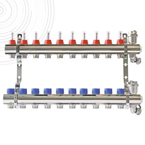 Ensemble complet de 2 collecteurs chromés pour Plancher Chauffant - 10 départs