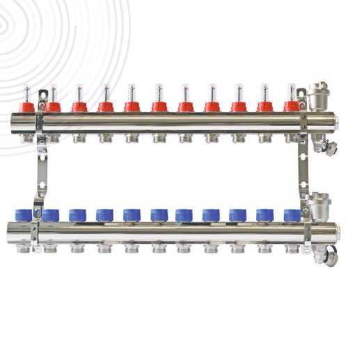 Ensemble complet de 2 collecteurs chromés pour Plancher Chauffant - 11 départs