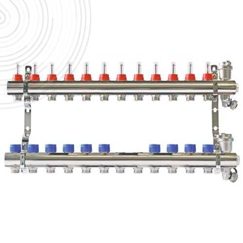 Ensemble complet de 2 collecteurs chromés pour Plancher Chauffant - 12 départs