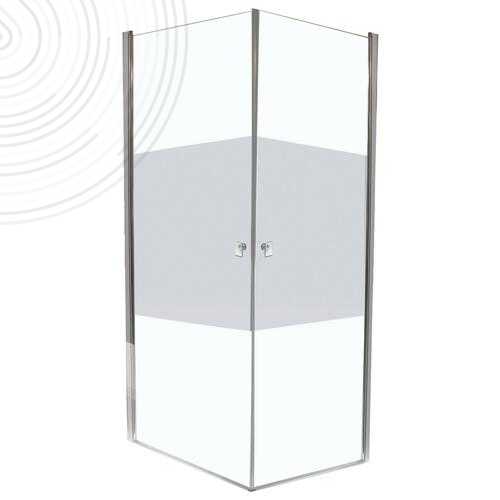 Paroi de douche 90 cm accès d'angle pivotant verre transparent avec bande givrée