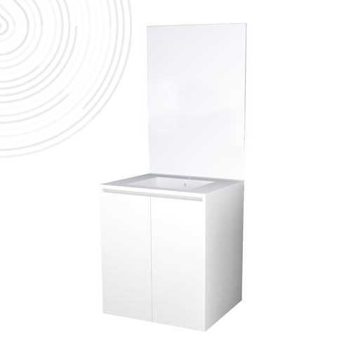 Meuble suspendu KARINA avec miroir affleurant - Largeur 60cm - Blanc - 2 portes