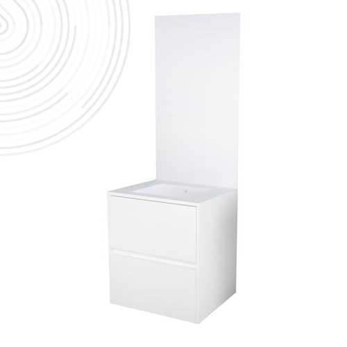 Meuble suspendu KARINA avec miroir affleurant - Largeur 60cm - Blanc - 2 tiroirs