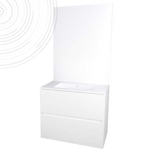 Meuble suspendu KARINA avec miroir affleurant - Largeur 80cm - Blanc - 2 tiroirs