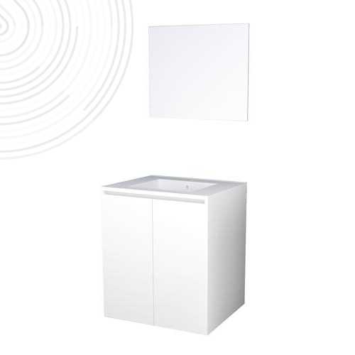 Meuble KARINA avec miroir suspendus - Largeur 60cm - Blanc - 2 portes