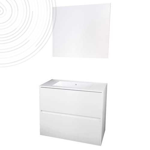 Meuble KARINA avec miroir suspendus - Largeur 80cm - Blanc - 2 tiroirs