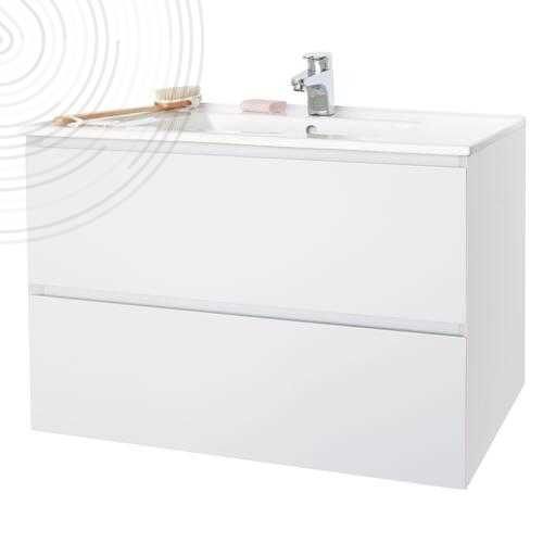 Meuble Susp PANADURA - Larg 80 cm - Coloris Blanc mat - 2 tiroirs - 1 vasque