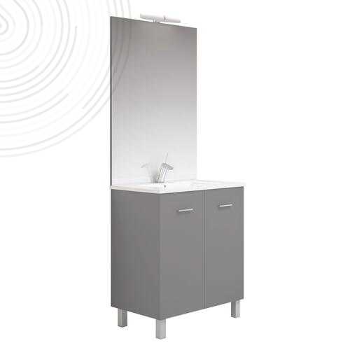 Meuble à poser NEW YORK avec miroir affleurant - Larg 60cm - Gris mat- 2 portes