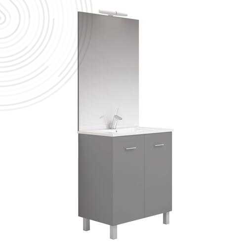 Meuble à poser NEW YORK avec miroir affleurant - Larg 80cm - Gris mat - 2 portes