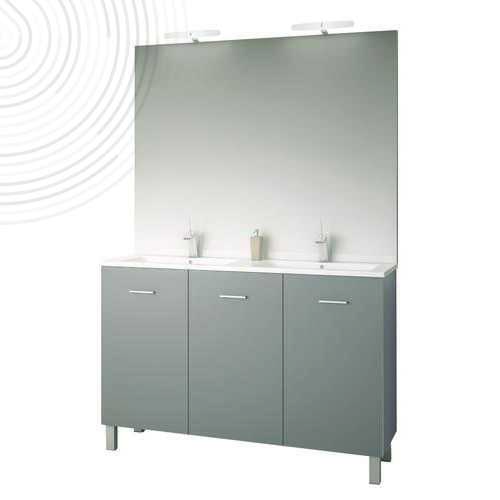 Meuble à poser NEW YORK avec miroir affleurant - 120cm - Gris mat - 3 portes