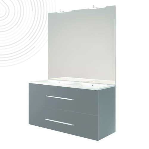 Meuble suspendu NEW YORK avec miroir affleurant - 120cm - Gris mat - 2 tiroirs