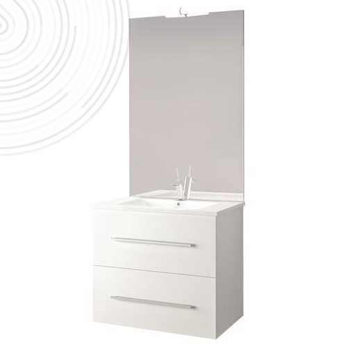 Meuble suspendu NEW YORK avec miroir affleurant - Larg 60cm - Blanc - 2 tiroirs