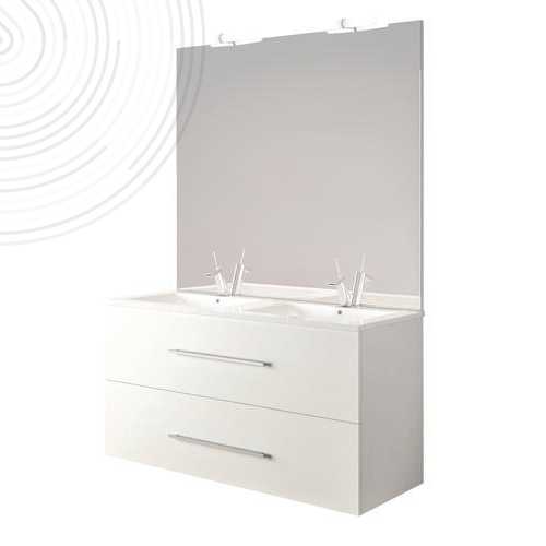 Meuble suspendu NEW YORK avec miroir affleurant - Larg 120cm - Blanc - 2 tiroirs