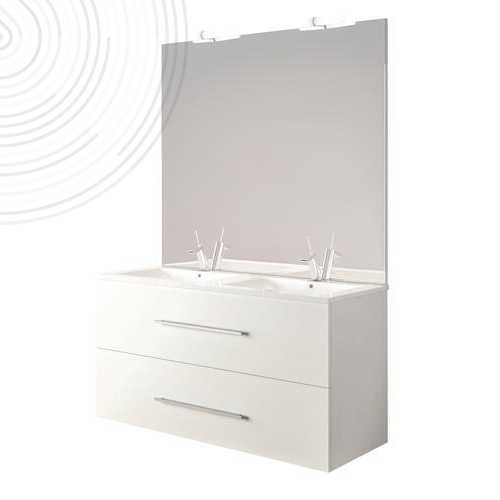 Meuble Susp. NEW YORK avec miroir Affl - Larg. 120 cm - Blanc - 2 tiroirs