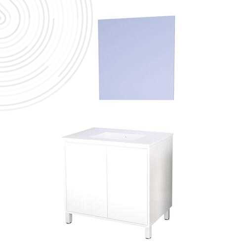 Meuble à poser ODESSA + miroir suspendu 80cm - finition : blanc - 1 vasque