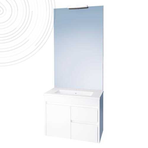 Meuble Susp. LUMPUR 2 avec miroir Affl et Spot LED - Larg. 60cm - Laqué Blanc