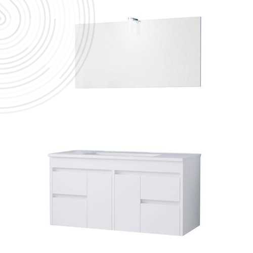 Meuble Susp. LUMPUR 2 avec miroir Susp et Spot LED - Larg. 100cm - Laqué Blanc