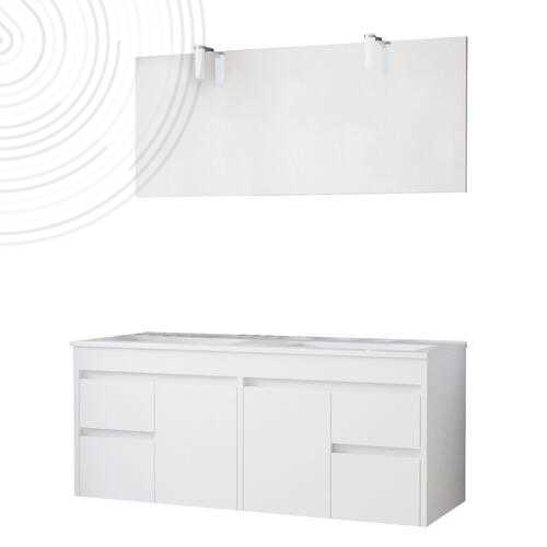 Meuble Susp. LUMPUR 2 avec miroir Susp et Spot LED - Larg. 120cm - Laqué Blanc