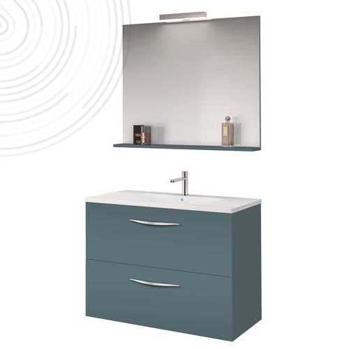 Meuble Complet DUBAÏ avec miroir suspendus - Larg. 70 cm - Coloris Bleu Paon