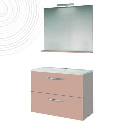 Meuble Complet DUBAÏ avec miroir suspendus - Larg, 60 cm - Coloris Rose poudré