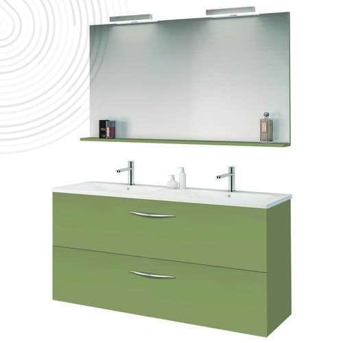 Meuble Complet DUBAÏ avec miroir suspendus - Larg. 120 cm - Coloris Vert Menthe