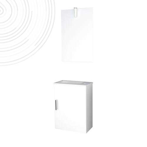 Meuble lave-mains NEW YORK + miroir suspendus - Larg. 40cm - Blanc - 1 porte