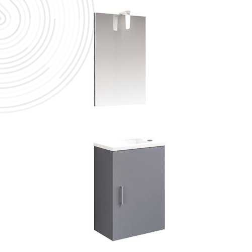 Meuble lave-mains NEW YORK + miroir suspendus - Larg 40cm - Anthracite - 1 porte