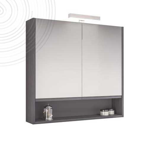 Armoire miroir à suspendre - 80x75x14cm - Finition texture bois gris - 2 portes