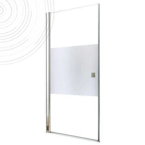 Paroi de douche sans seuil 80 cm, porte pivotante verre avec bande givrée SELYNA