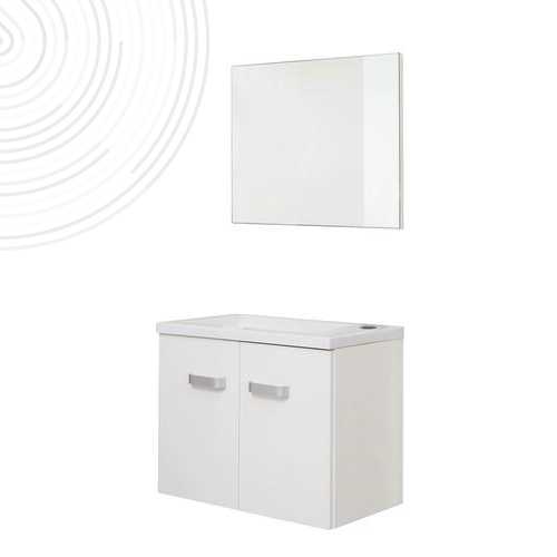 Meuble lave-mains GOÏA + miroir suspendus - Larg 50,5cm - Blanc laqué - 2 portes