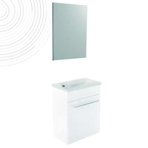 Meuble lave-mains CUZCO + miroir suspendus - Larg. 44cm - Blanc laqué - 1 porte
