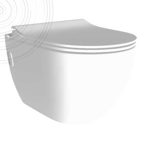 Cuvette suspendue design carénée sans bride, avec abattant extra-plat
