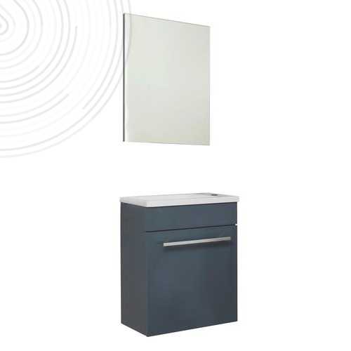 Meuble lave-mains CUZCO + miroir suspendus - Larg. 44cm - Gris - 1 porte