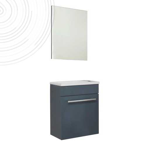 Meuble Lave-mains CUZCO avec miroir Susp - Larg. 44 cm - Gris - 1 porte