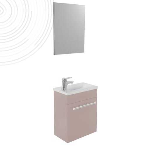 Meuble lave-mains CUZCO + miroir suspendus - Larg. 44cm - Taupe - 1 porte