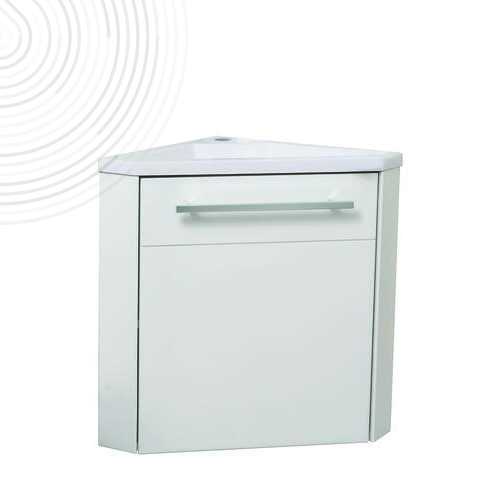 Meuble lave-mains d'angle CUZCO suspendu - Largeur 40cm - Blanc laqué - 1 porte