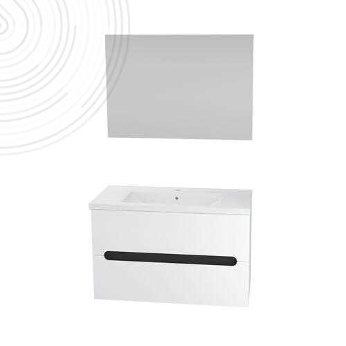 Meuble DELHI avec miroir suspendus - Largeur 80cm - Coloris laqué blanc