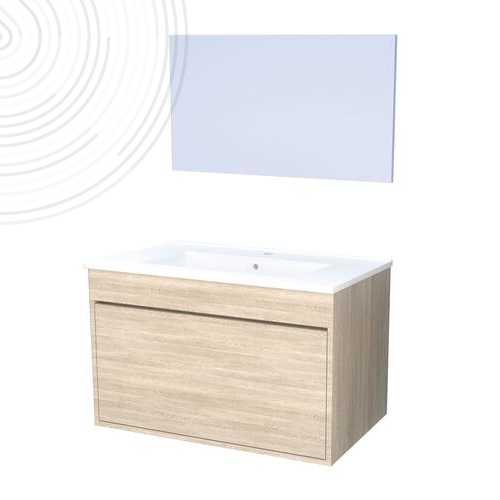 Meuble à suspendre et miroir HANOI - Largeur 80cm - Finition Orme clair