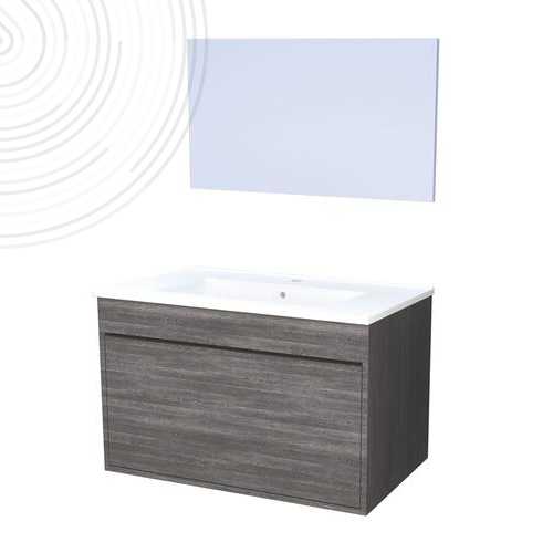 Meuble à suspendre et miroir HANOI - Largeur 80cm - Finition Chêne gris