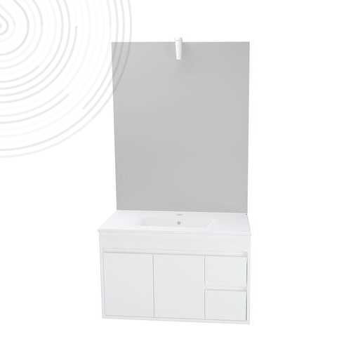 Meuble suspendu LUMPUR avec miroir affleurant - Largeur 80cm - Laqué blanc